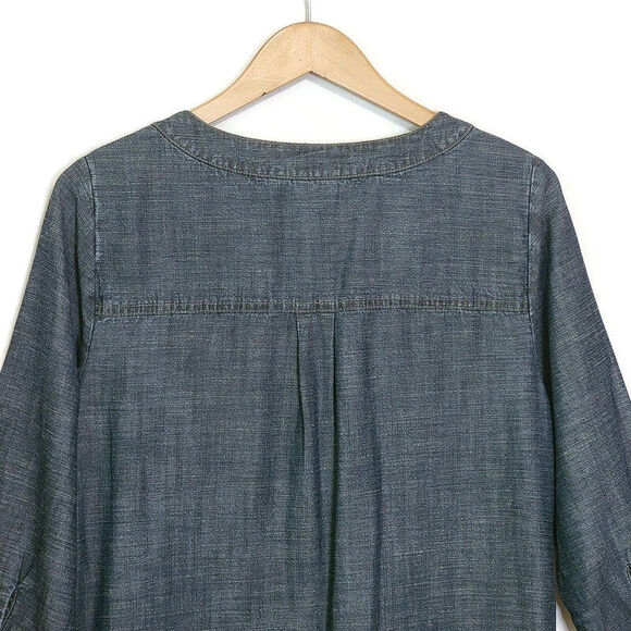 J Jill Linen Blend Chambray Blue Scoop Neck Midi Dress Relaxed Fit Casual Size S - Picture 7 of 12